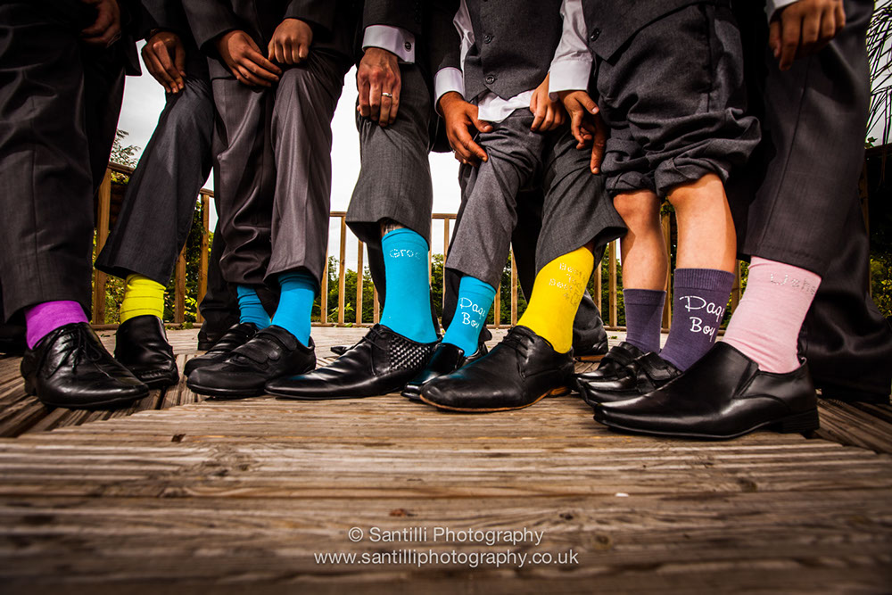 Socks with bespoke name and role for each person of the grooms party
